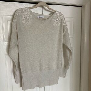 Embroidered shoulder detail sweater with silver sparkle size L
